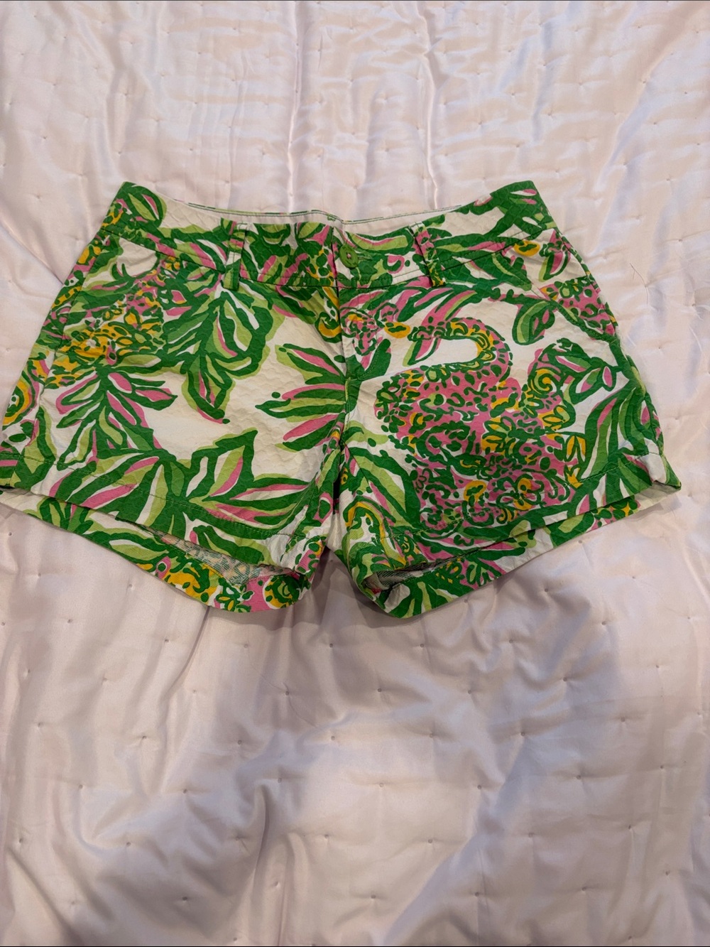 Lilly Pulitzer Green Leaf & Pink Accent Cotton Shorts